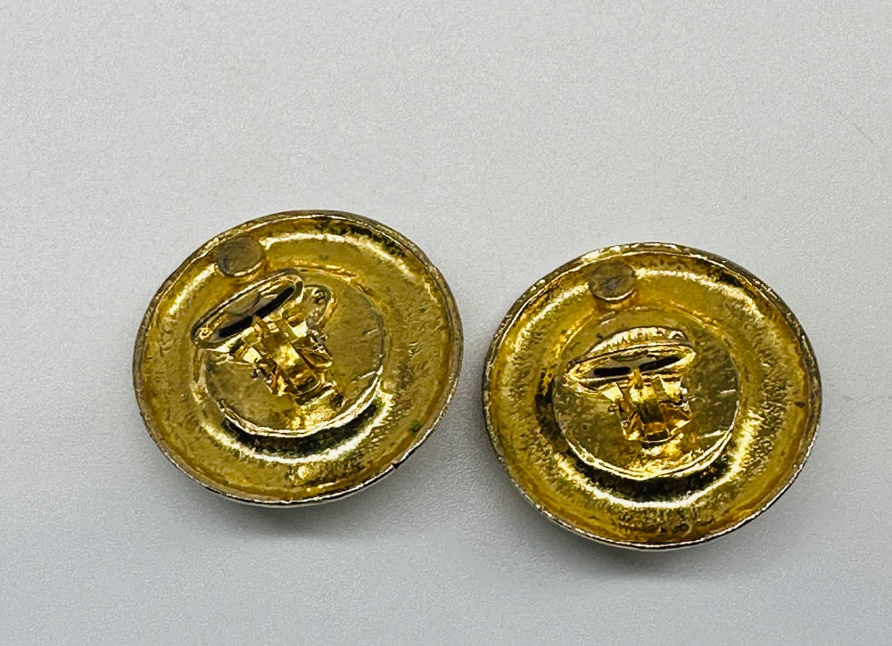 CHANEL Vintage Pearl & Text Gold Clip-on Earrings
