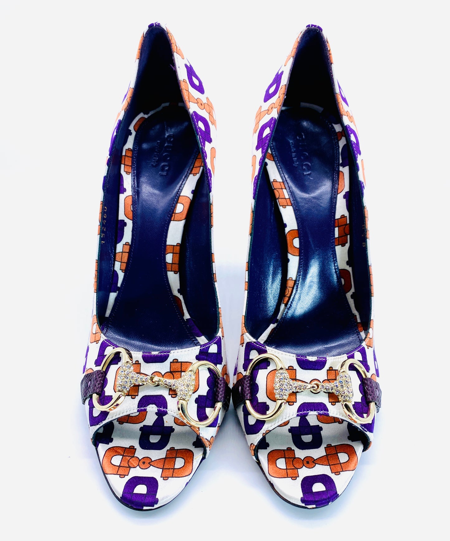 GUCCI Purple/Orange Satin Crystal Horsebit Pumps | Size 8 1/2B