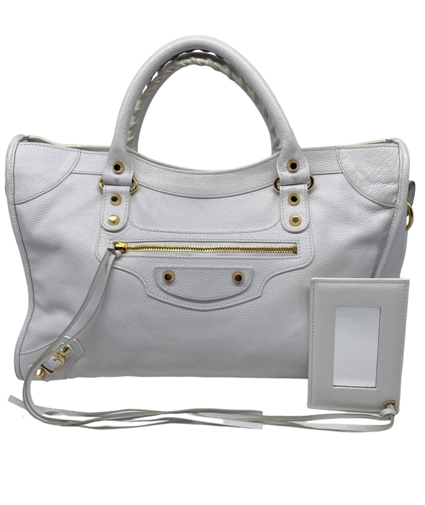 BALENCIAGA WHite & Gold Moto Bag