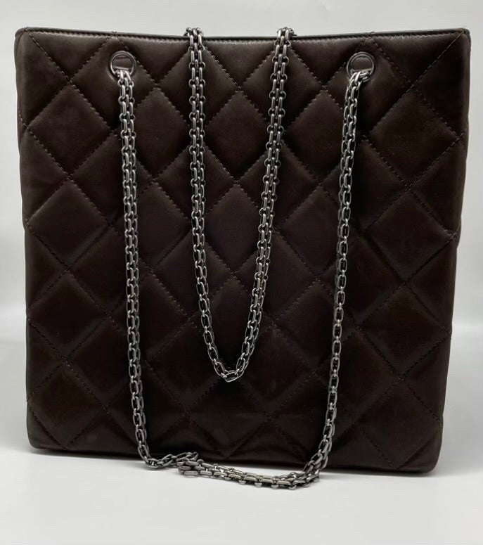 CHANEL CHANEL Brown Iridescent Quilted Calfskin Tall 2 Tote