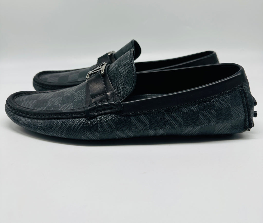 LOUIS VUITTON Men 7.5 Loafers In Damier With Lv Buckle