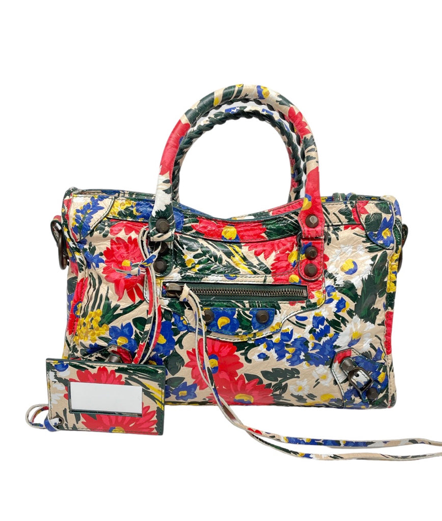 BALENCIAGA Floral Moto Shoulder Crossbody Handbag