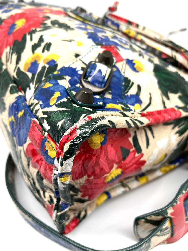 BALENCIAGA Floral Moto Shoulder Crossbody Handbag