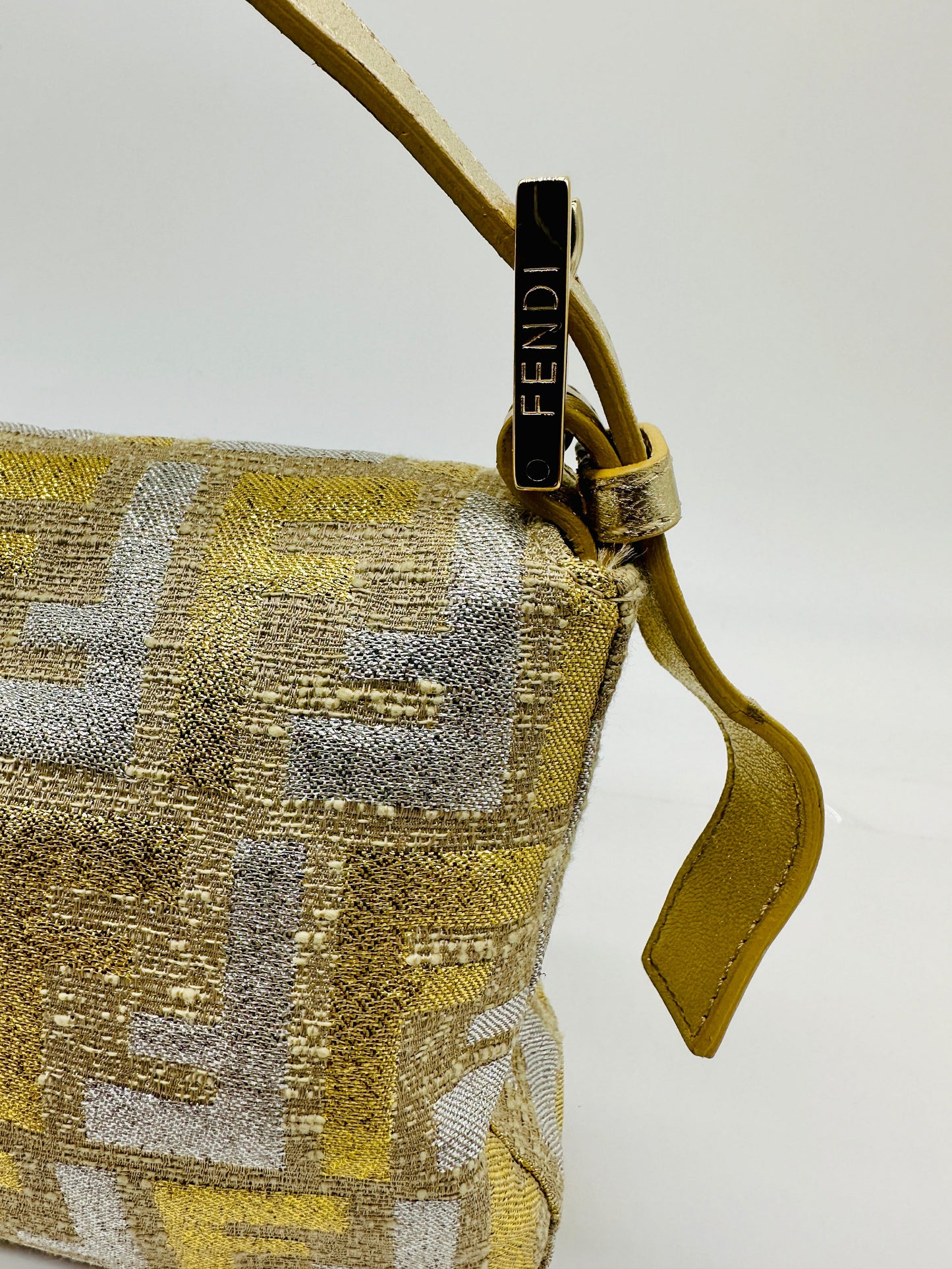 FENDI Metallic Lurex Zucca Baguette Gold Silver Handbag