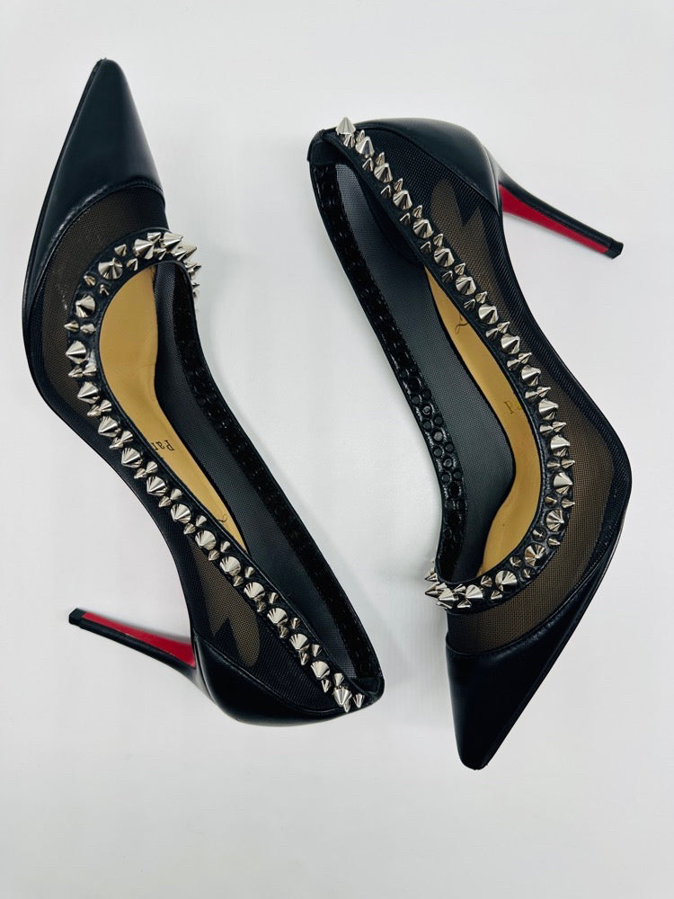 CHRISTIAN LOUBOUTIN  "Galativi" 85 High Heeled Mesh Pump w/Silver Spikes|