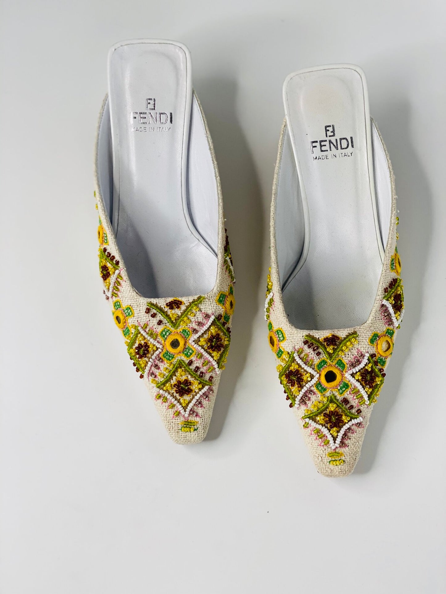 FENDI Vintage Woven Embellishments Mule Pumps | Size 5 1/2