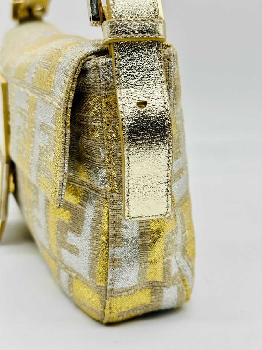 FENDI Metallic Lurex Zucca Baguette Gold Silver Handbag