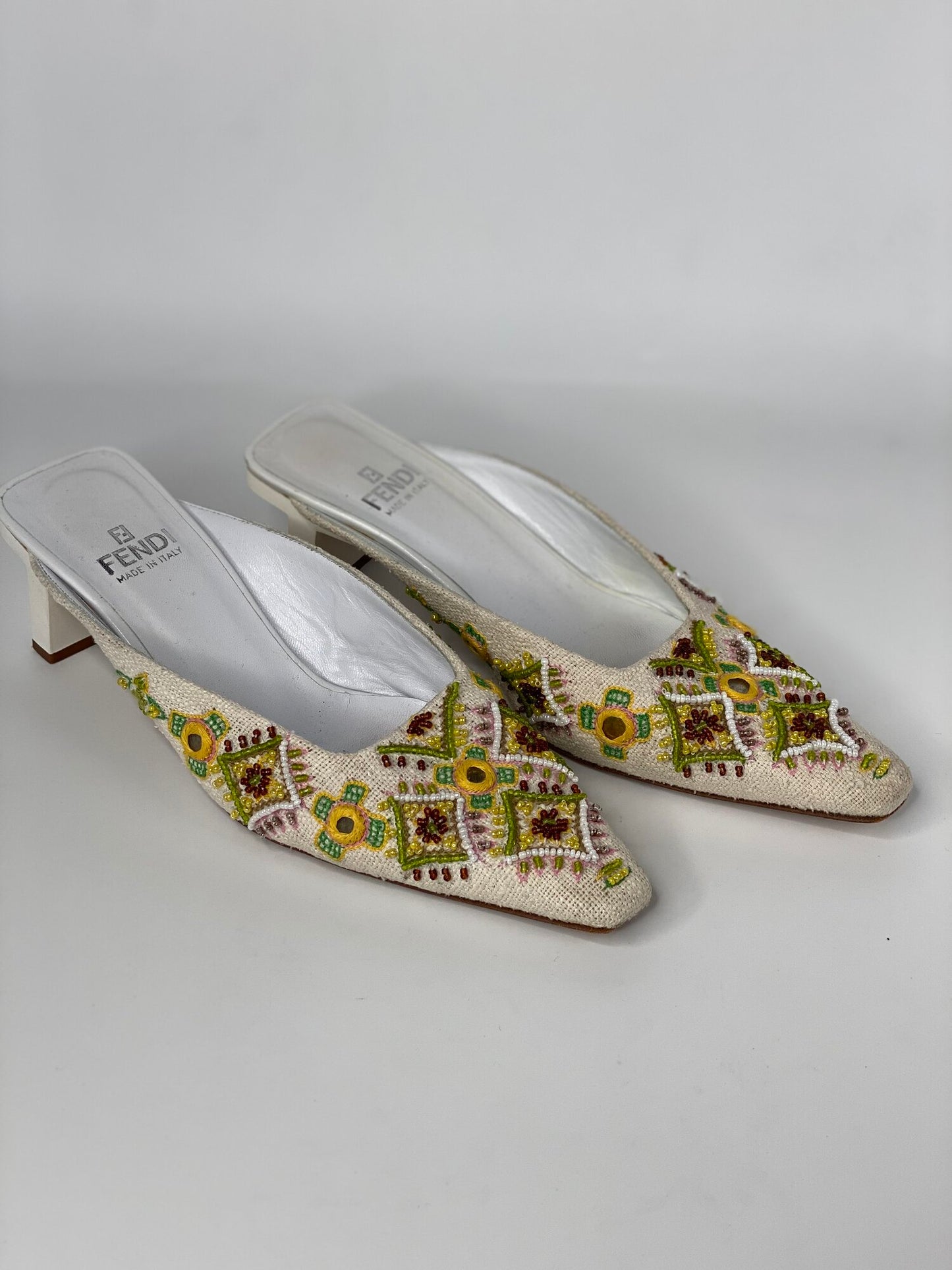 FENDI Vintage Woven Embellishments Mule Pumps | Size 5 1/2