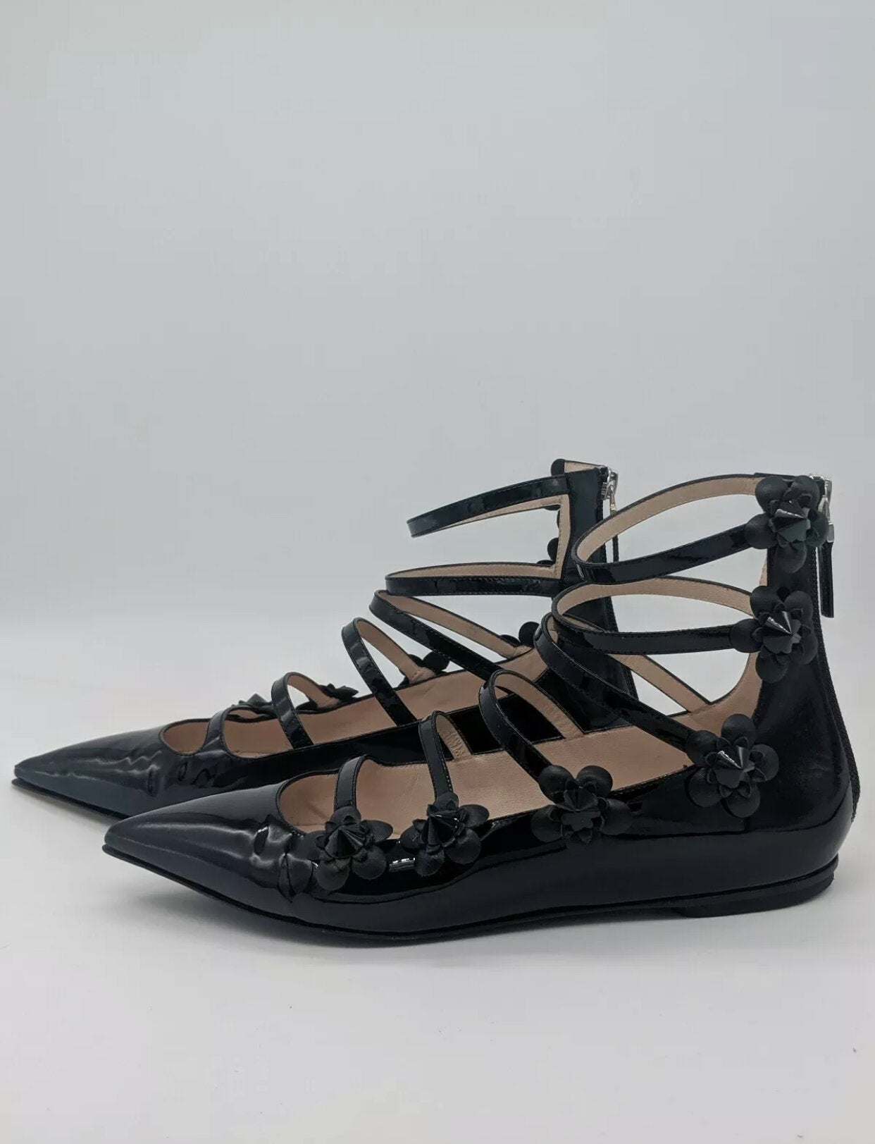 FENDI Patent Leather Flowerland Pointed-Toe Flats | Size 38 1/2