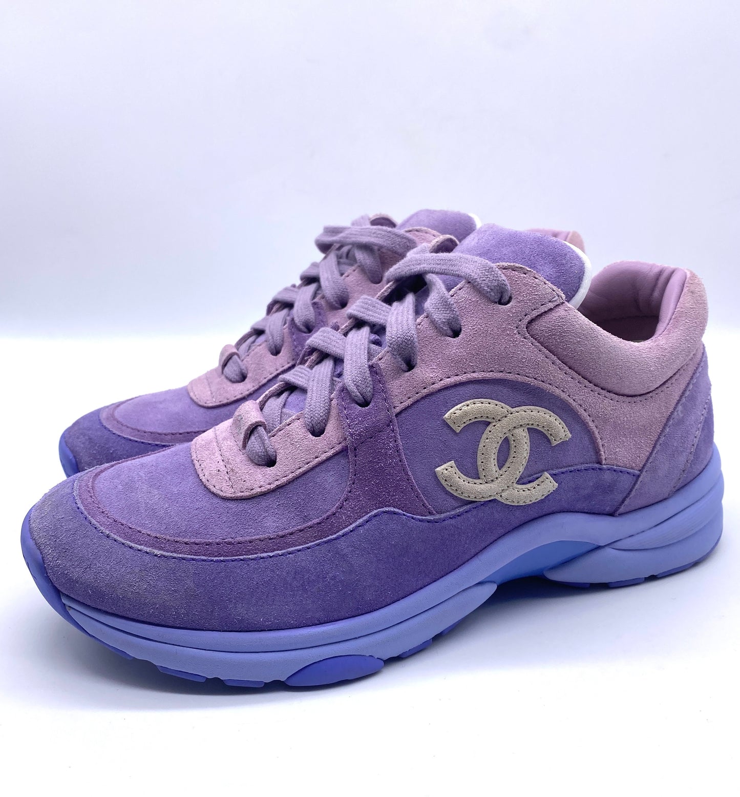 CHANEL Purple Low Top Interlocking CC Suede Sneakers | Size 36