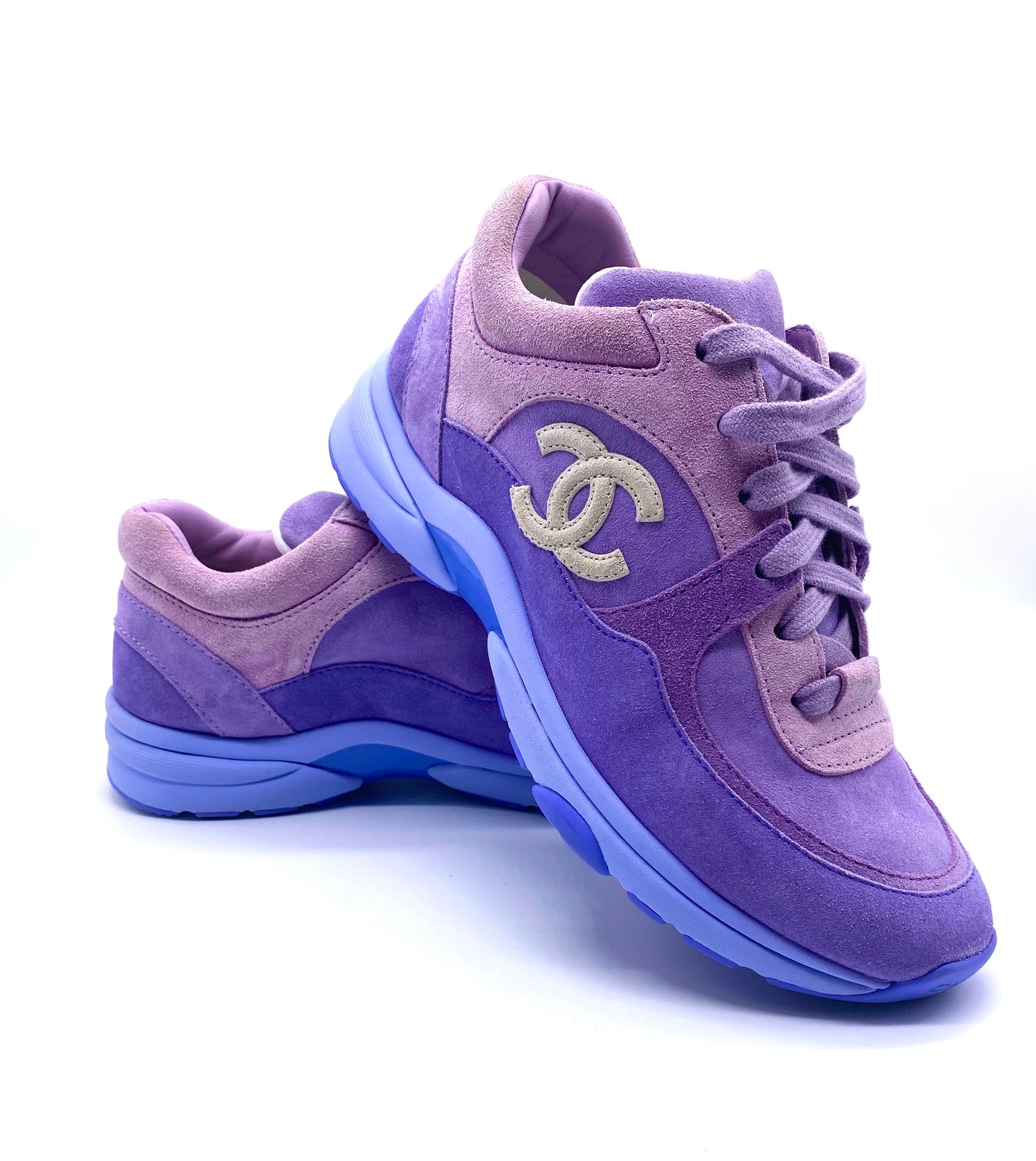 CHANEL Purple Low Top Interlocking CC Suede Sneakers | Size 36