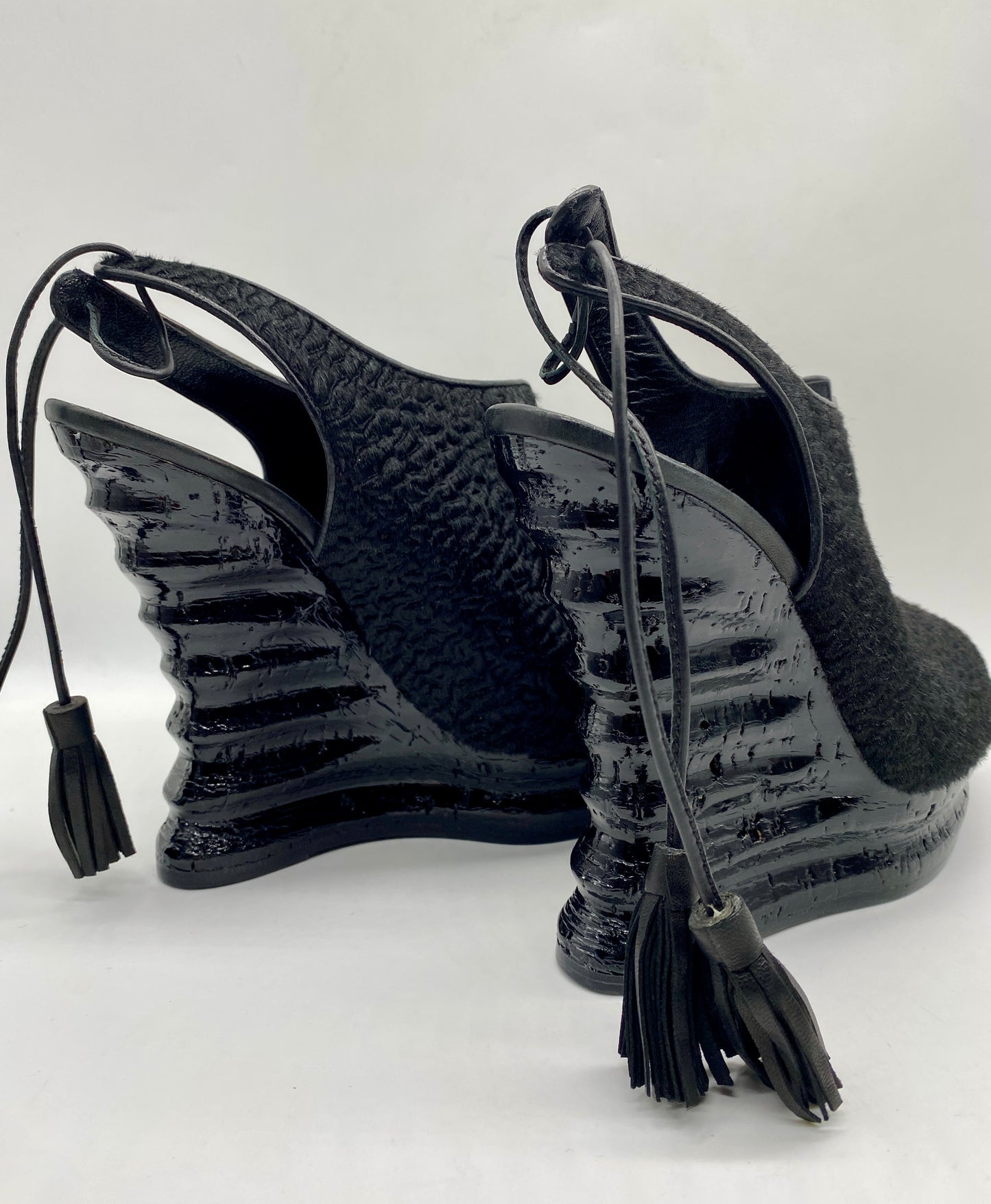 ALEXANDER WANG Black Platform Tie Wedges | Size 39