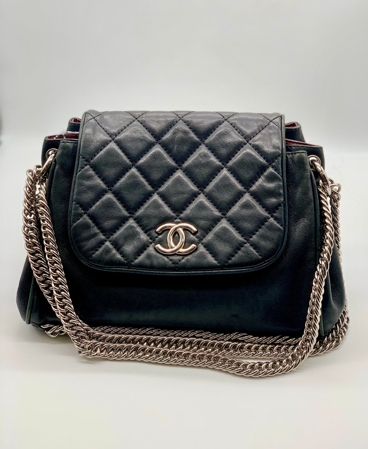 CHANEL Black Leather Silver Hardware Handbag