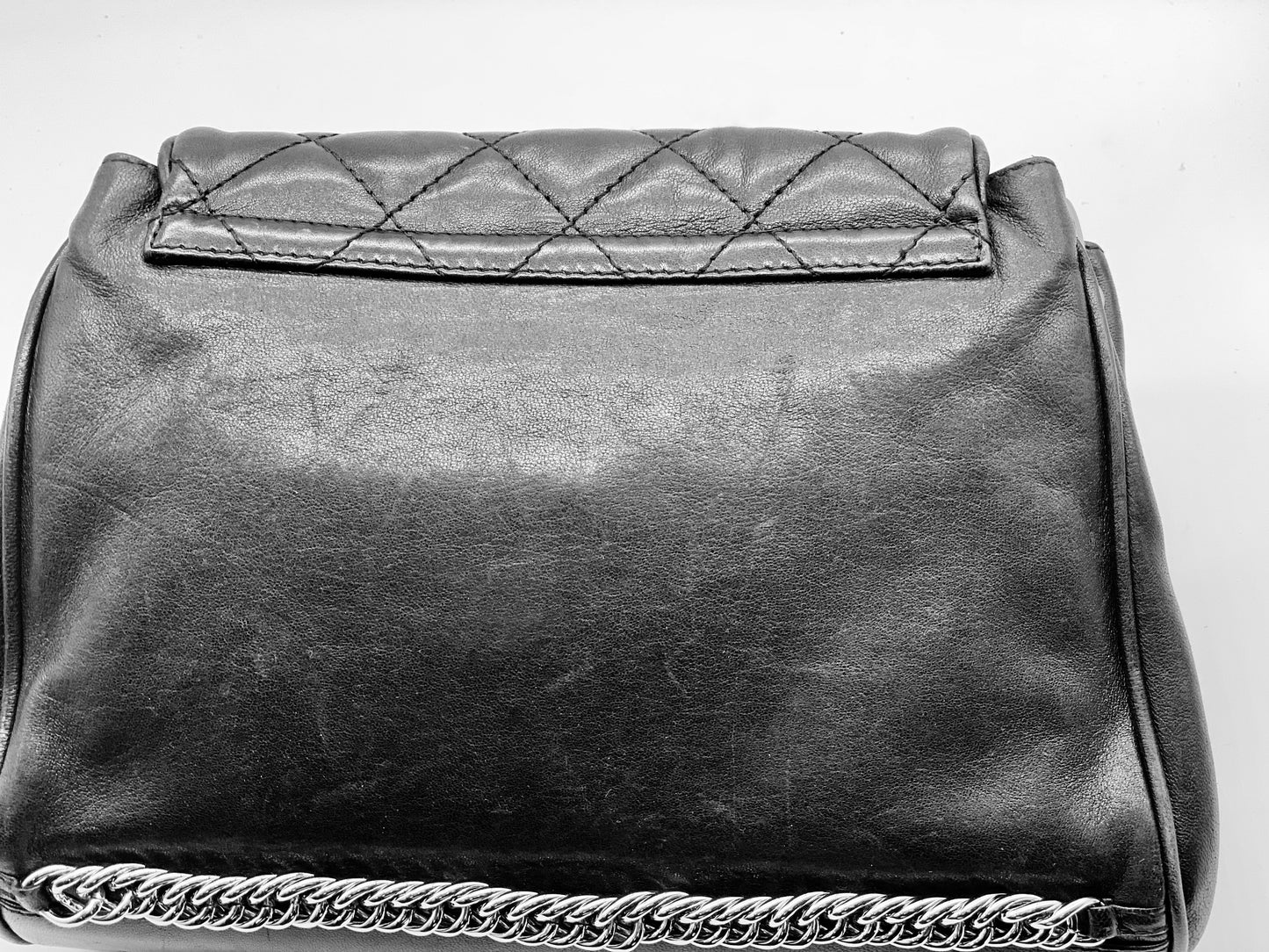 CHANEL Black Leather Silver Hardware Handbag