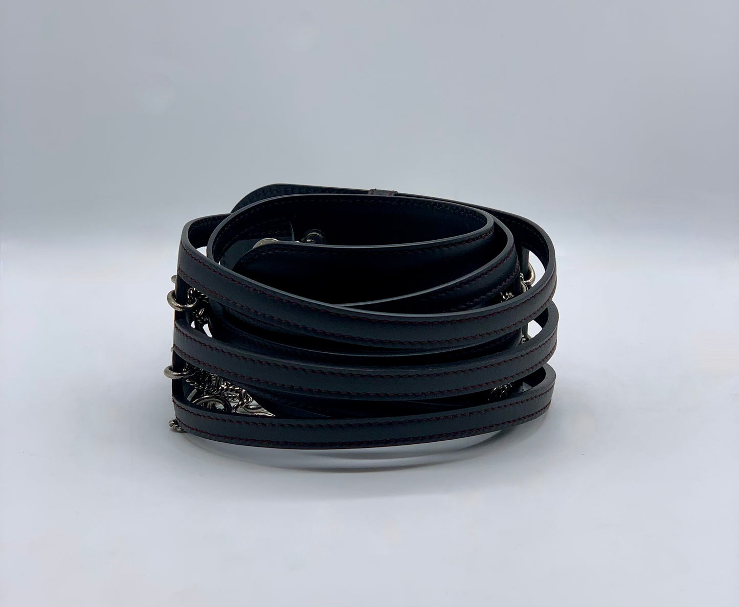 CHANEL Back Chain Leather Wide Belt Size 85/34
