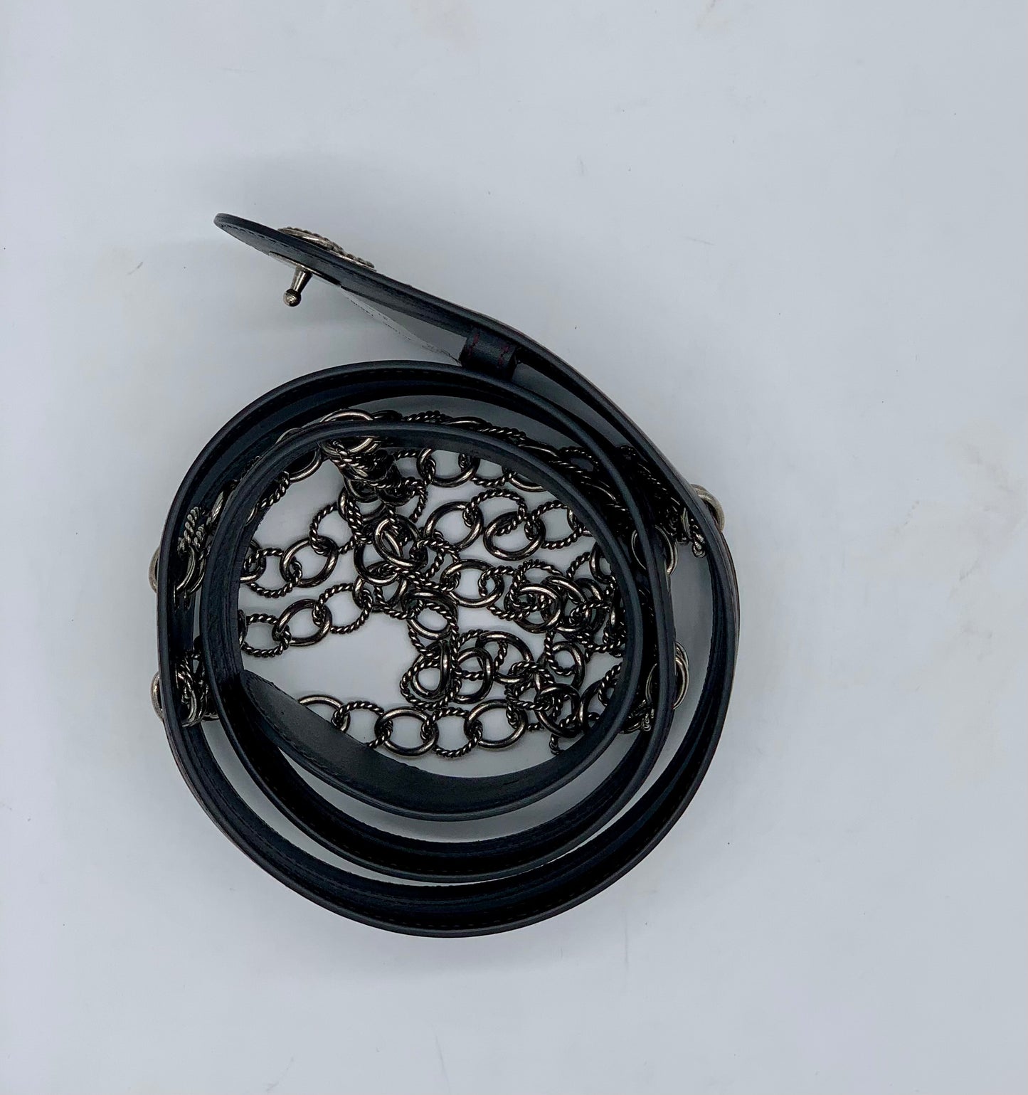 CHANEL Back Chain Leather Wide Belt Size 85/34