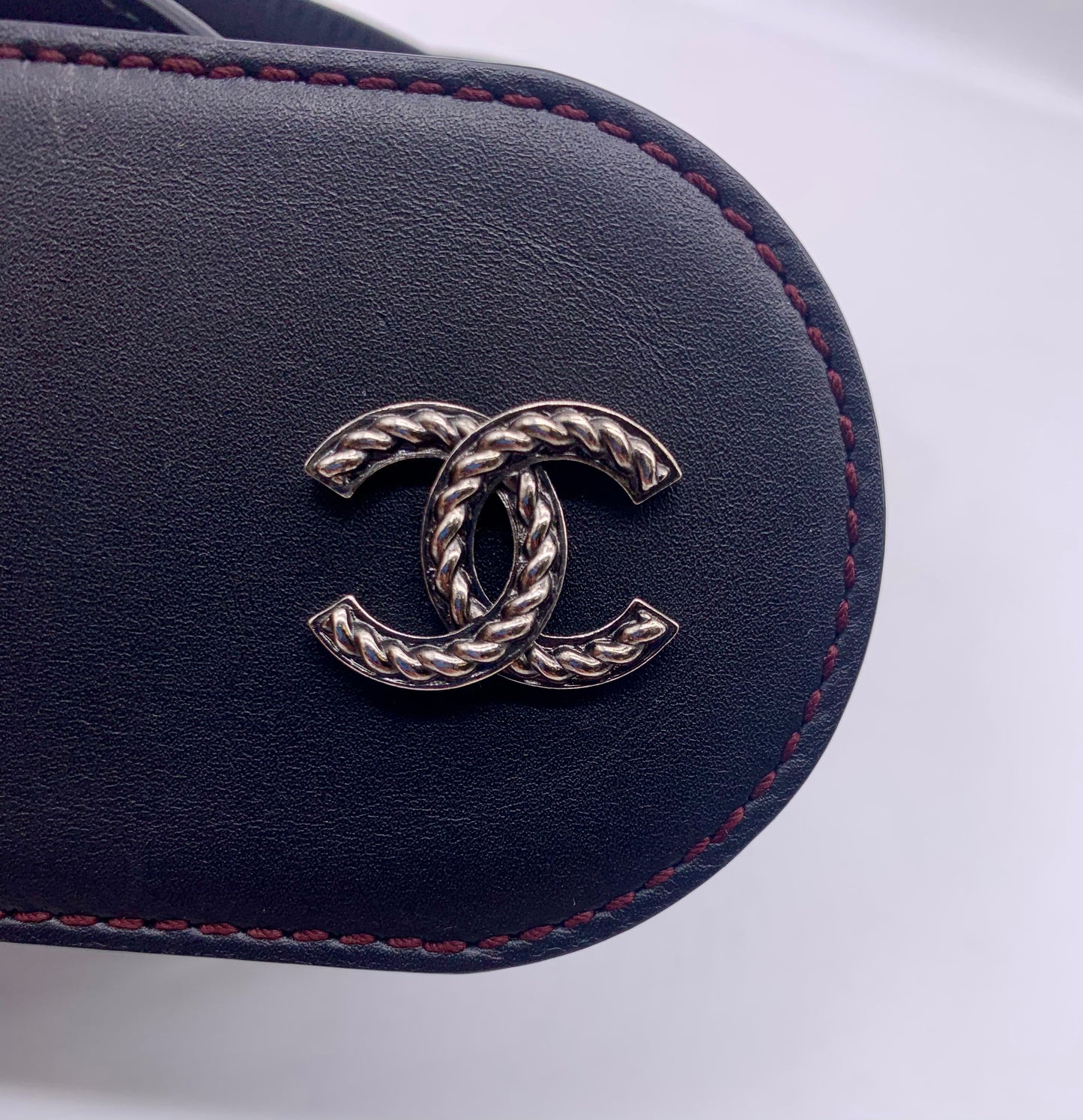 CHANEL Back Chain Leather Wide Belt Size 85/34