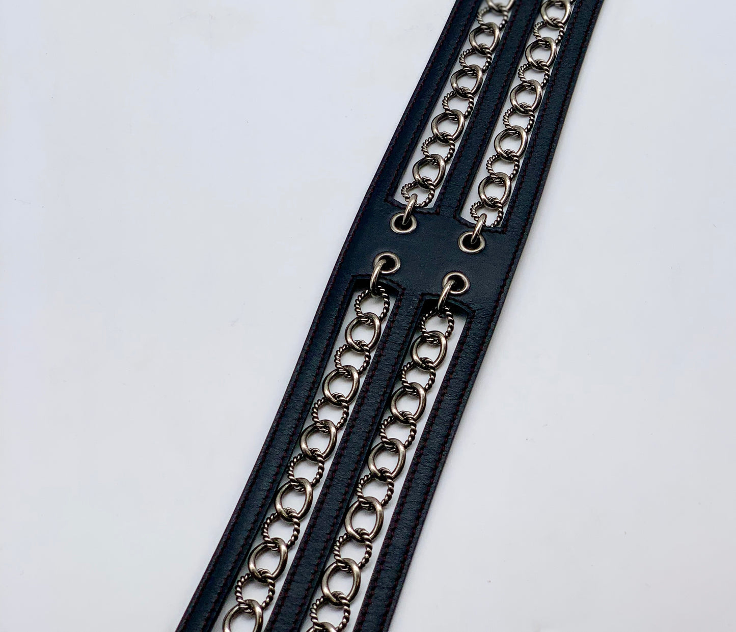 CHANEL Back Chain Leather Wide Belt Size 85/34
