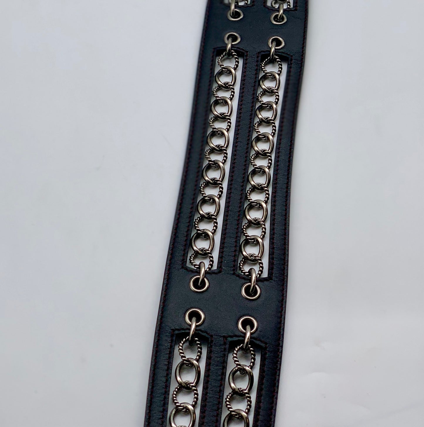 CHANEL Back Chain Leather Wide Belt Size 85/34