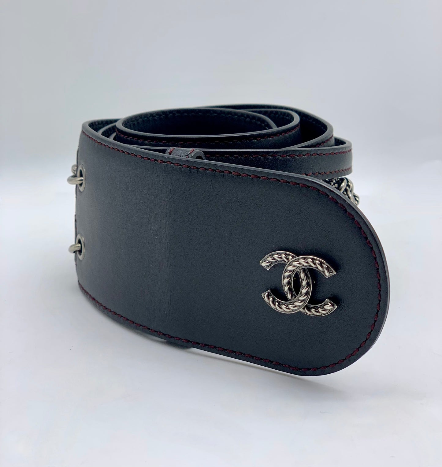 CHANEL Back Chain Leather Wide Belt Size 85/34