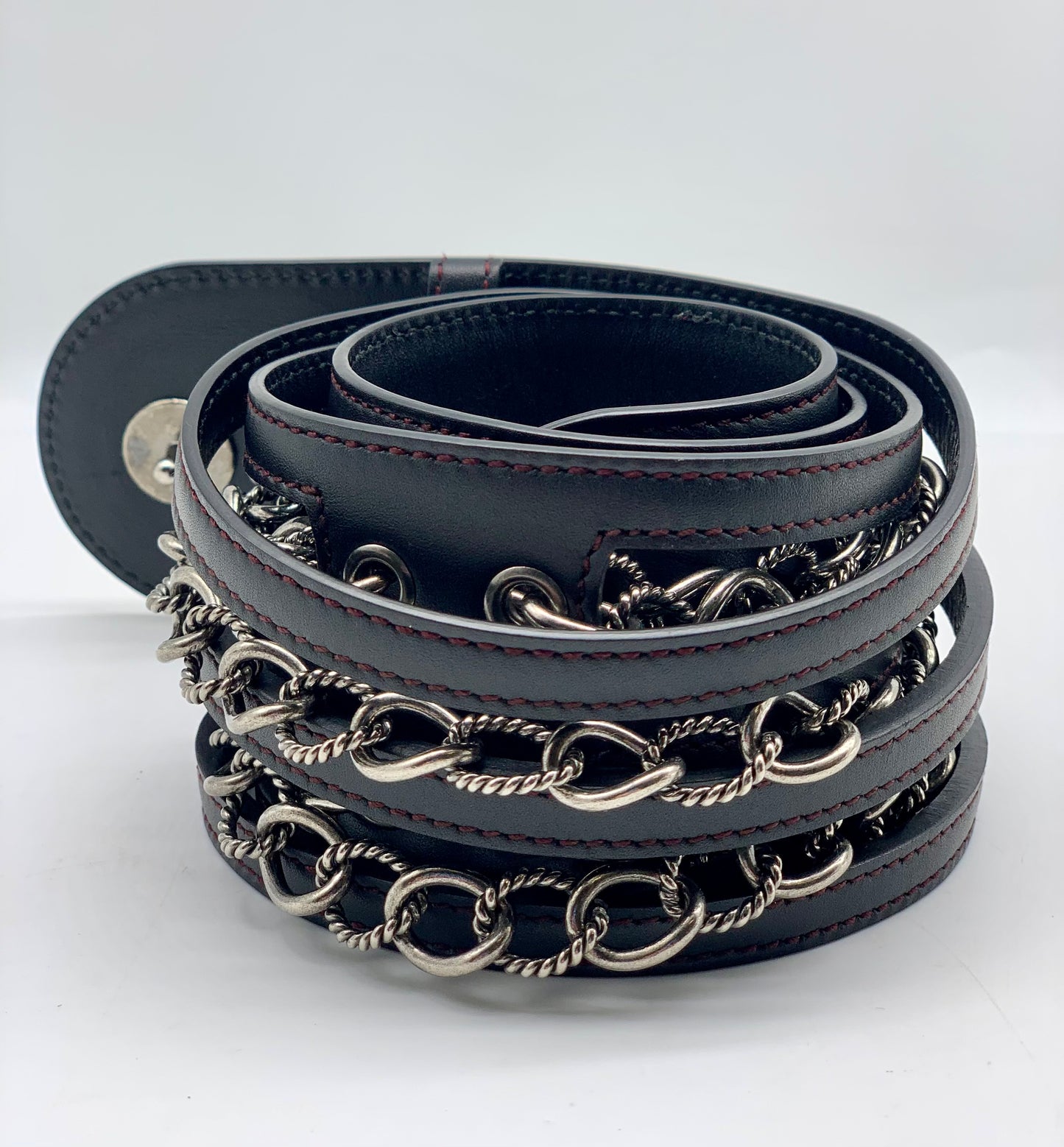 CHANEL Back Chain Leather Wide Belt Size 85/34