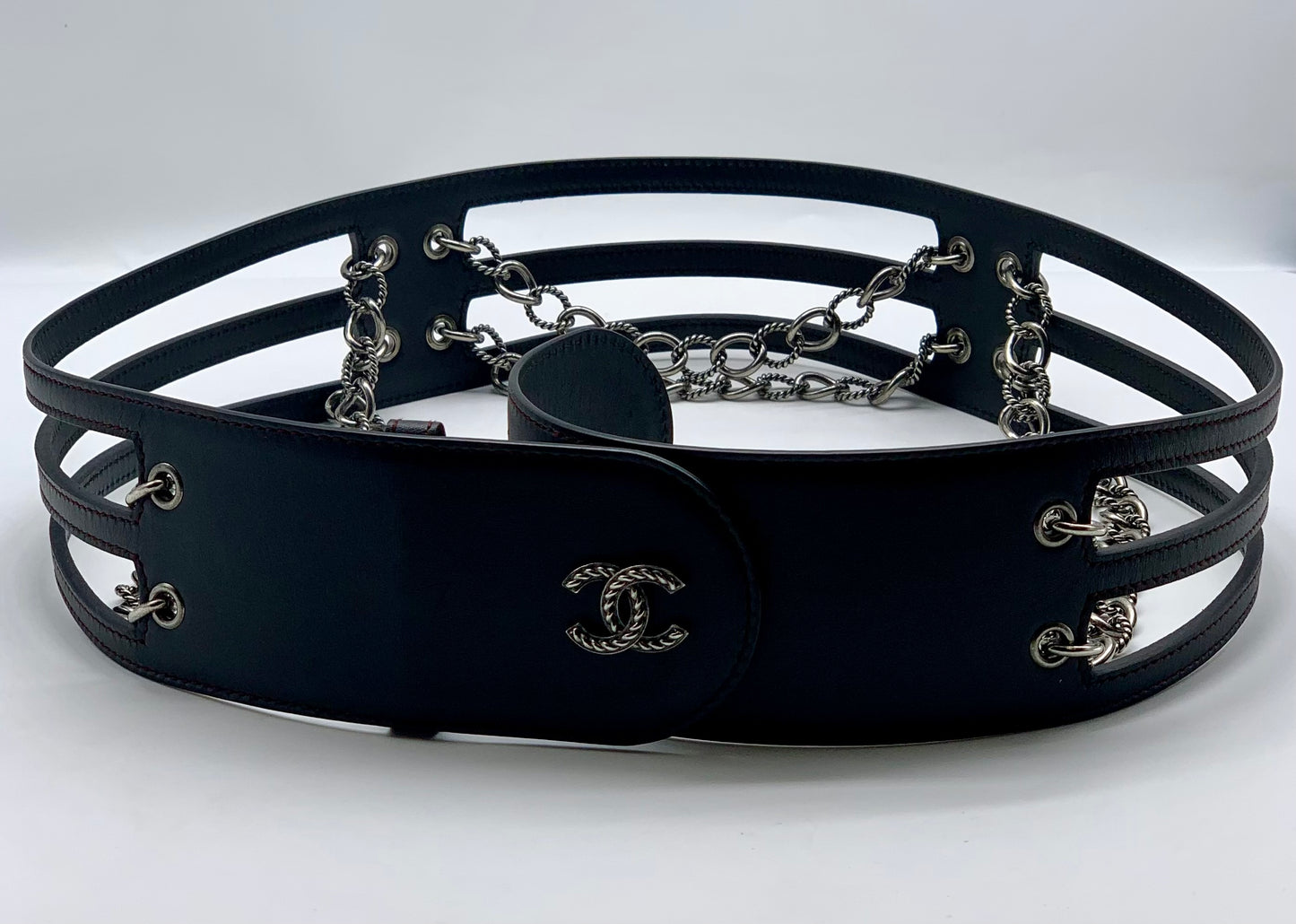 CHANEL Back Chain Leather Wide Belt  Size 85/34