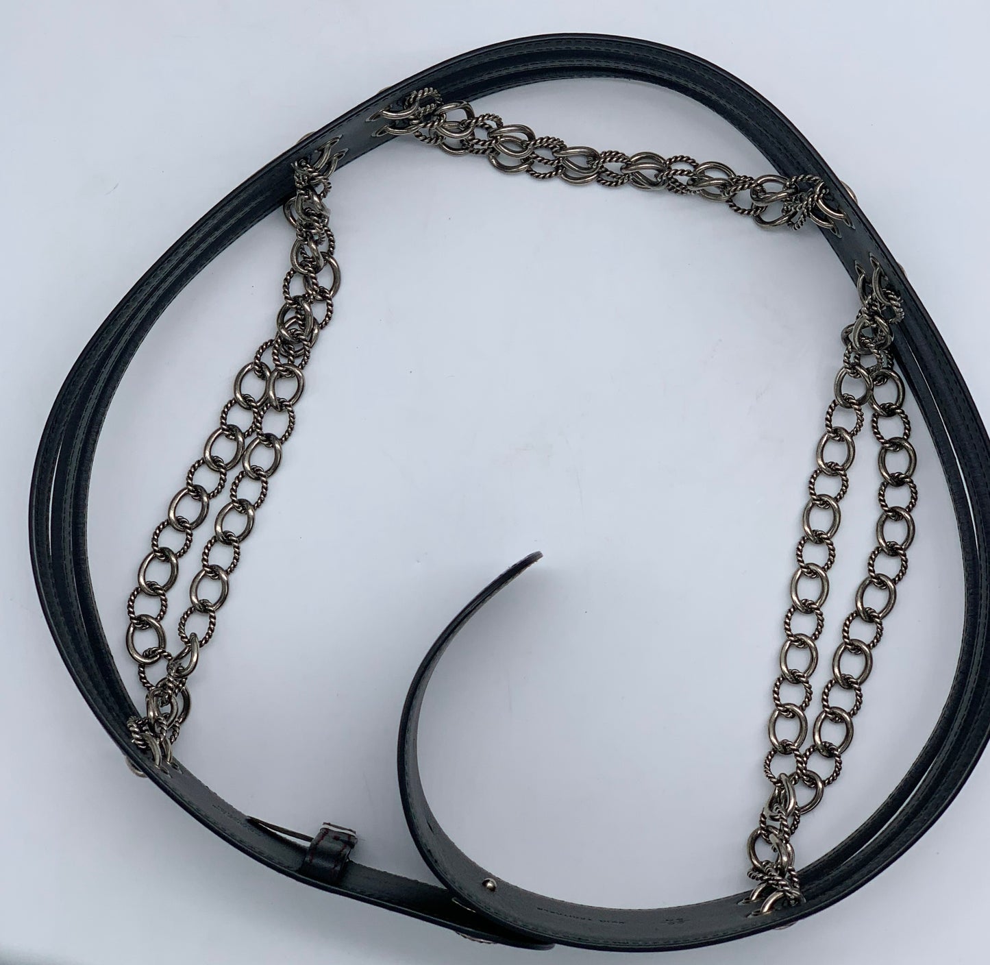 CHANEL Back Chain Leather Wide Belt Size 85/34