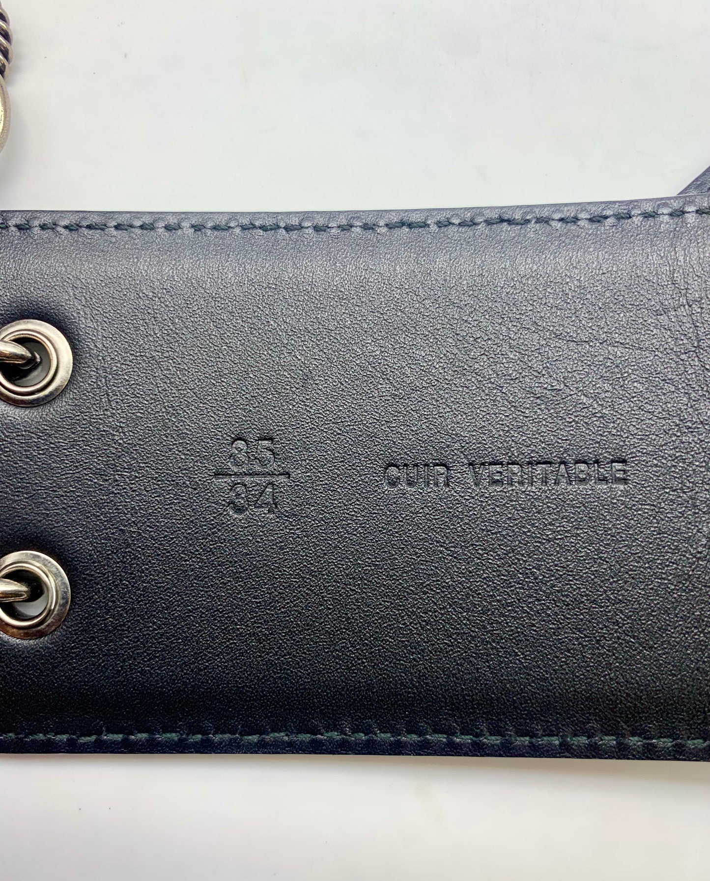 CHANEL Back Chain Leather Wide Belt Size 85/34