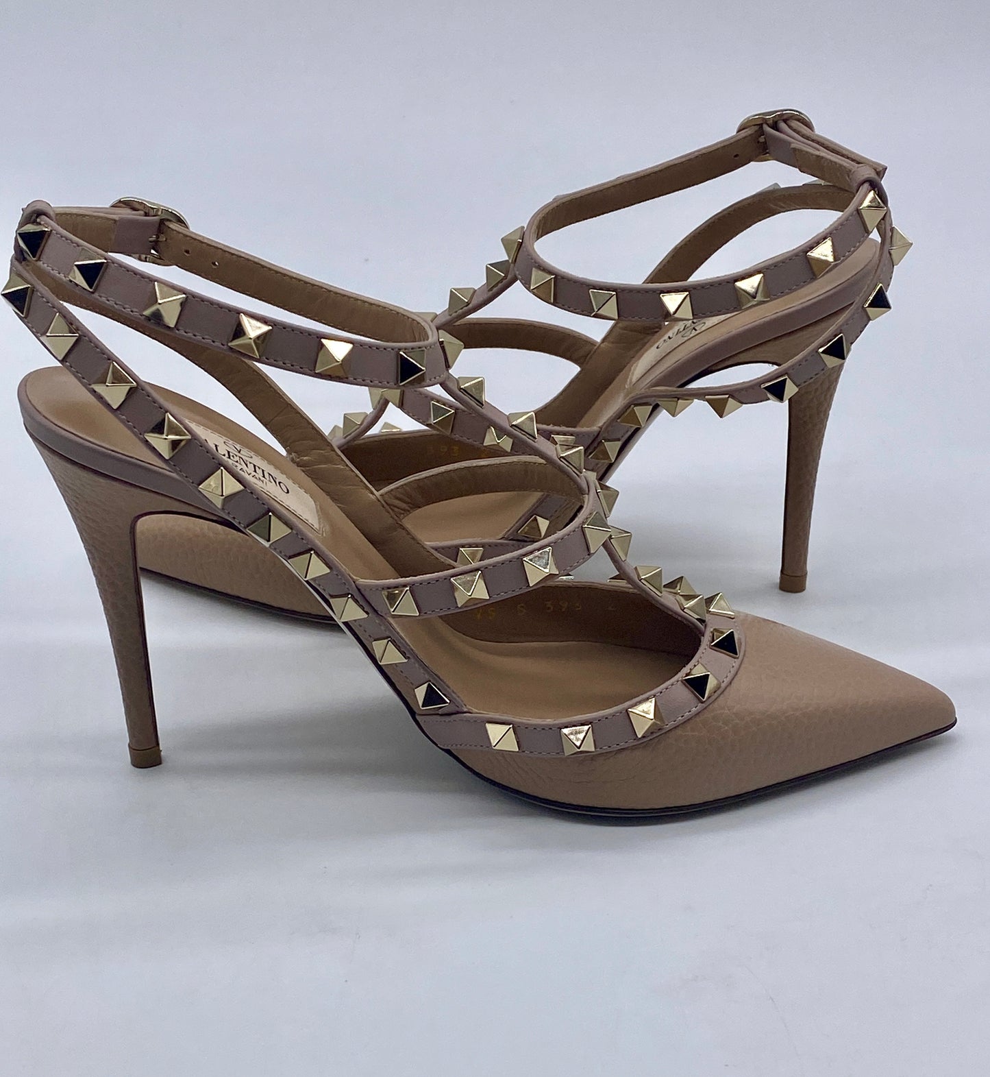 VALENTINO Nude Rockstud Leather Caged Pumps | Size 38