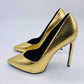SAINT LAURENT Gold Snakeskin Metallic Pointy Toe Heel | Size 39 1/2