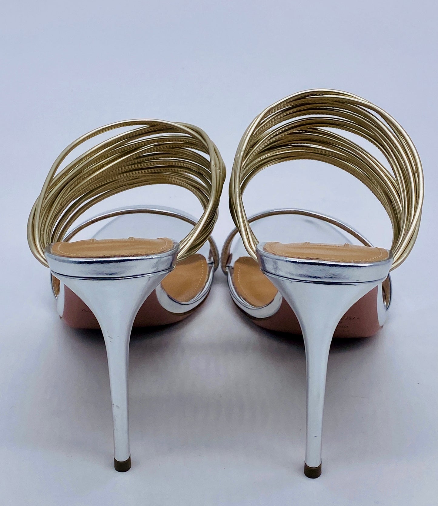 AQUAZZURA Silver & Gold Leather Sandal | Size 38