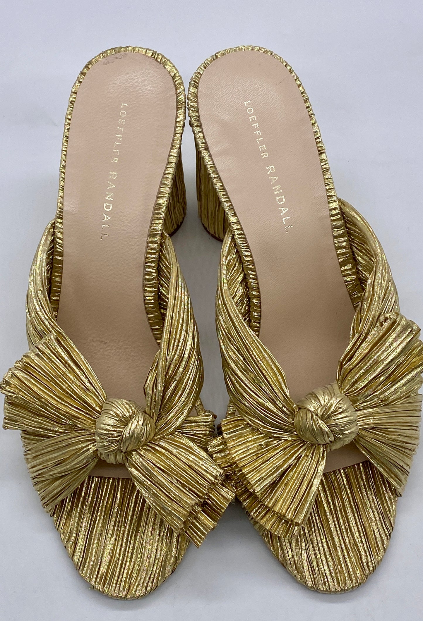 LOEFFLER RANDALL Emilia Gold Leather Mule Heel Sandal | Size 41