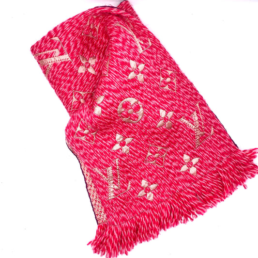 LOUIS VUTTON Pink Cashmere Logo Scarf