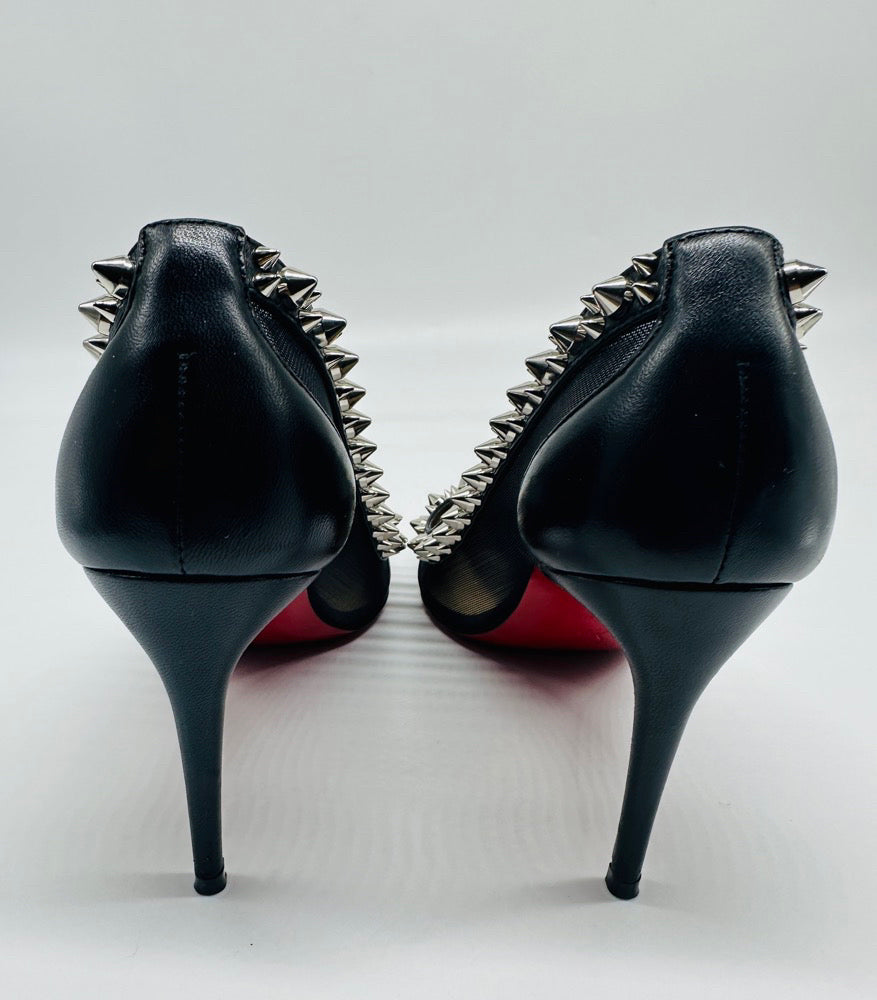 CHRISTIAN LOUBOUTIN  "Galativi" 85 High Heeled Mesh Pump w/Silver Spikes|