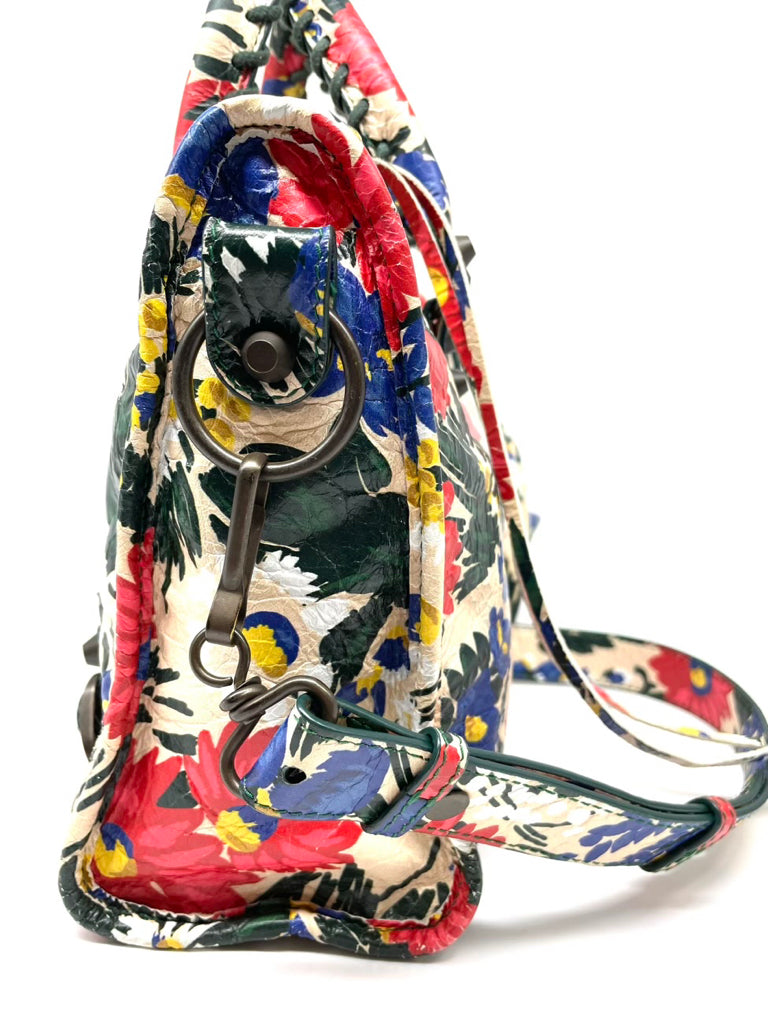 BALENCIAGA Floral Moto Shoulder Crossbody Handbag