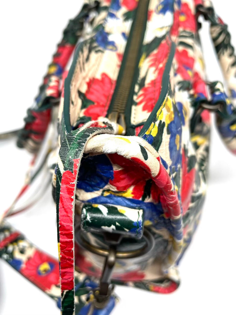 BALENCIAGA Floral Moto Shoulder Crossbody Handbag