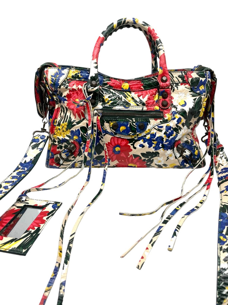 BALENCIAGA Floral Moto Shoulder Crossbody Handbag