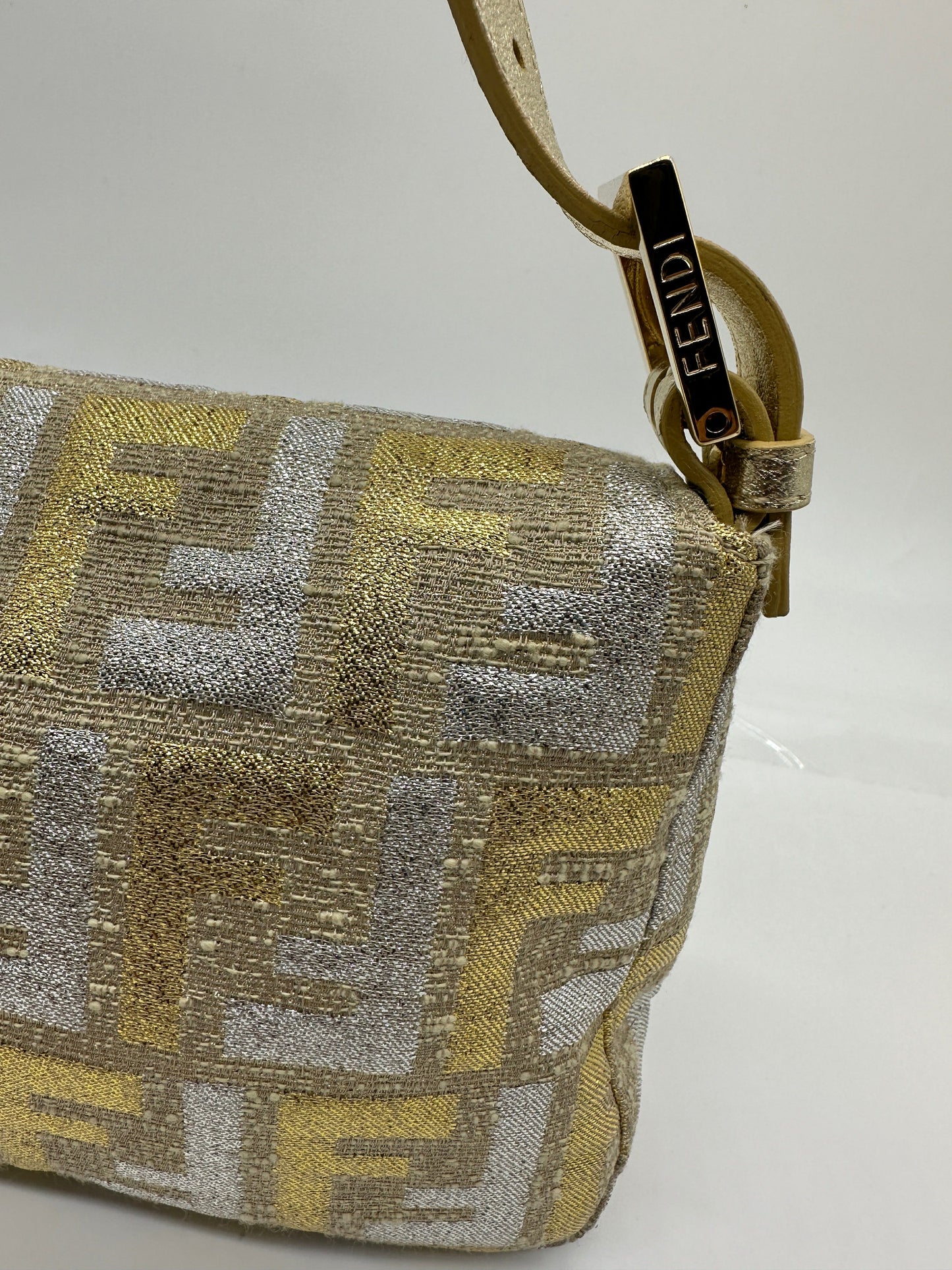 FENDI Metallic Lurex Zucca Baguette Gold Silver Handbag