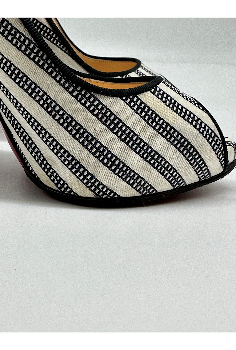 CHRISTIAN LOUBOUTIN Black White Stripe Mary Jane Peep Toe Pump