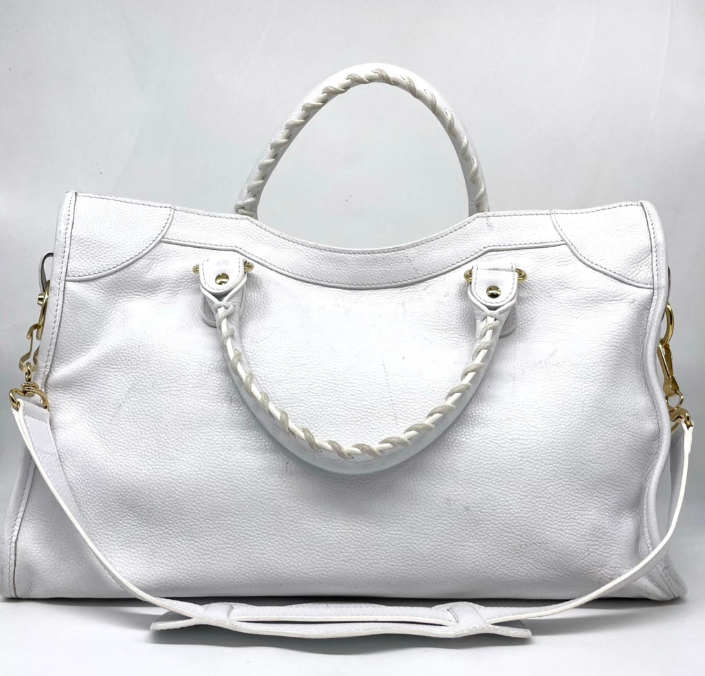 BALENCIAGA Motorcycle City White Handbag