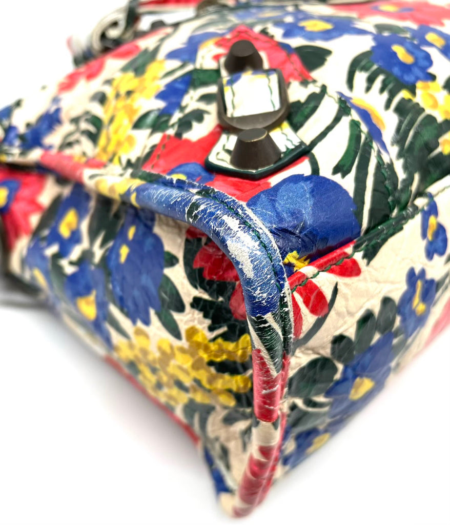 BALENCIAGA Floral Moto Shoulder Crossbody Handbag