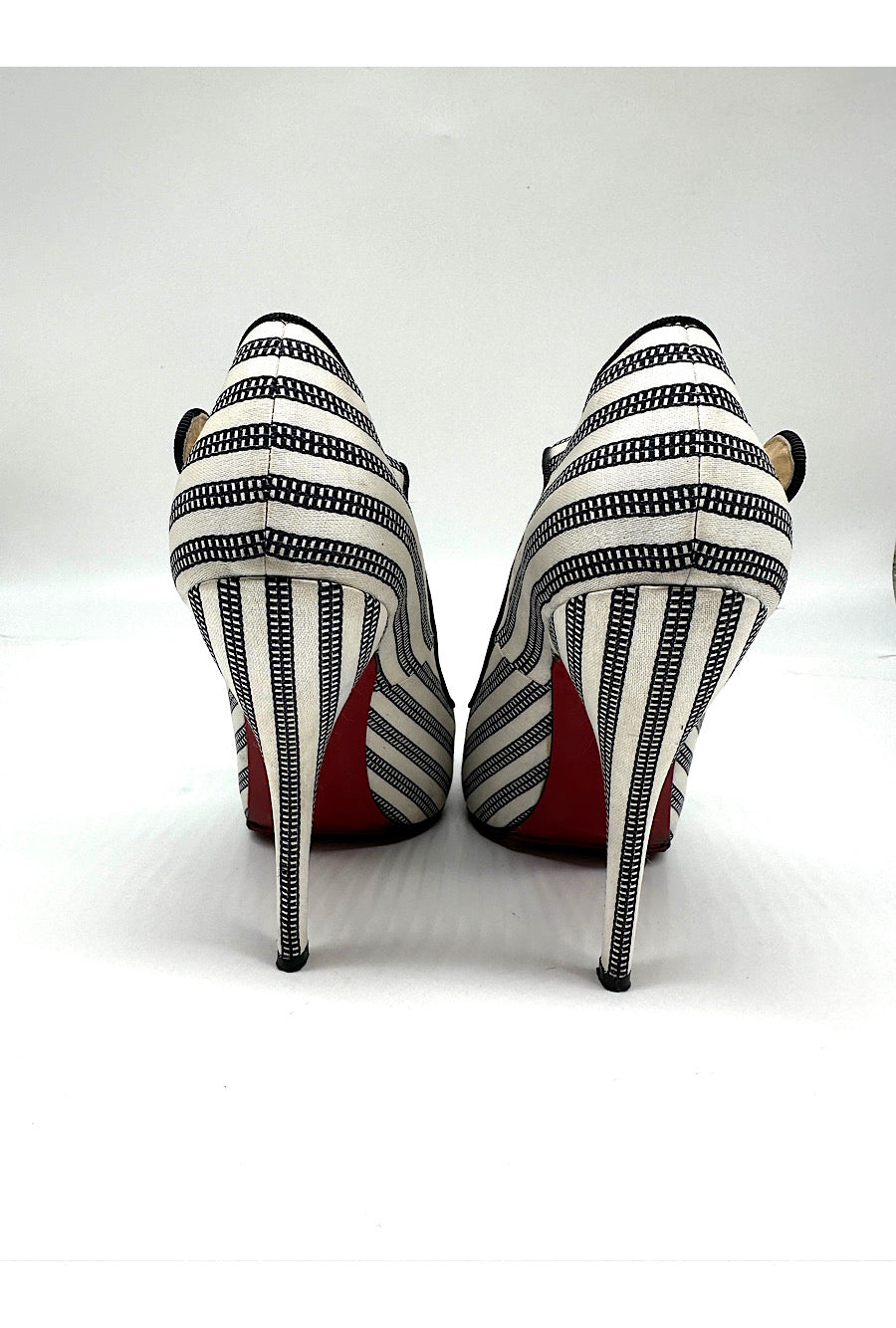 CHRISTIAN LOUBOUTIN Black White Stripe Mary Jane Peep Toe Pump