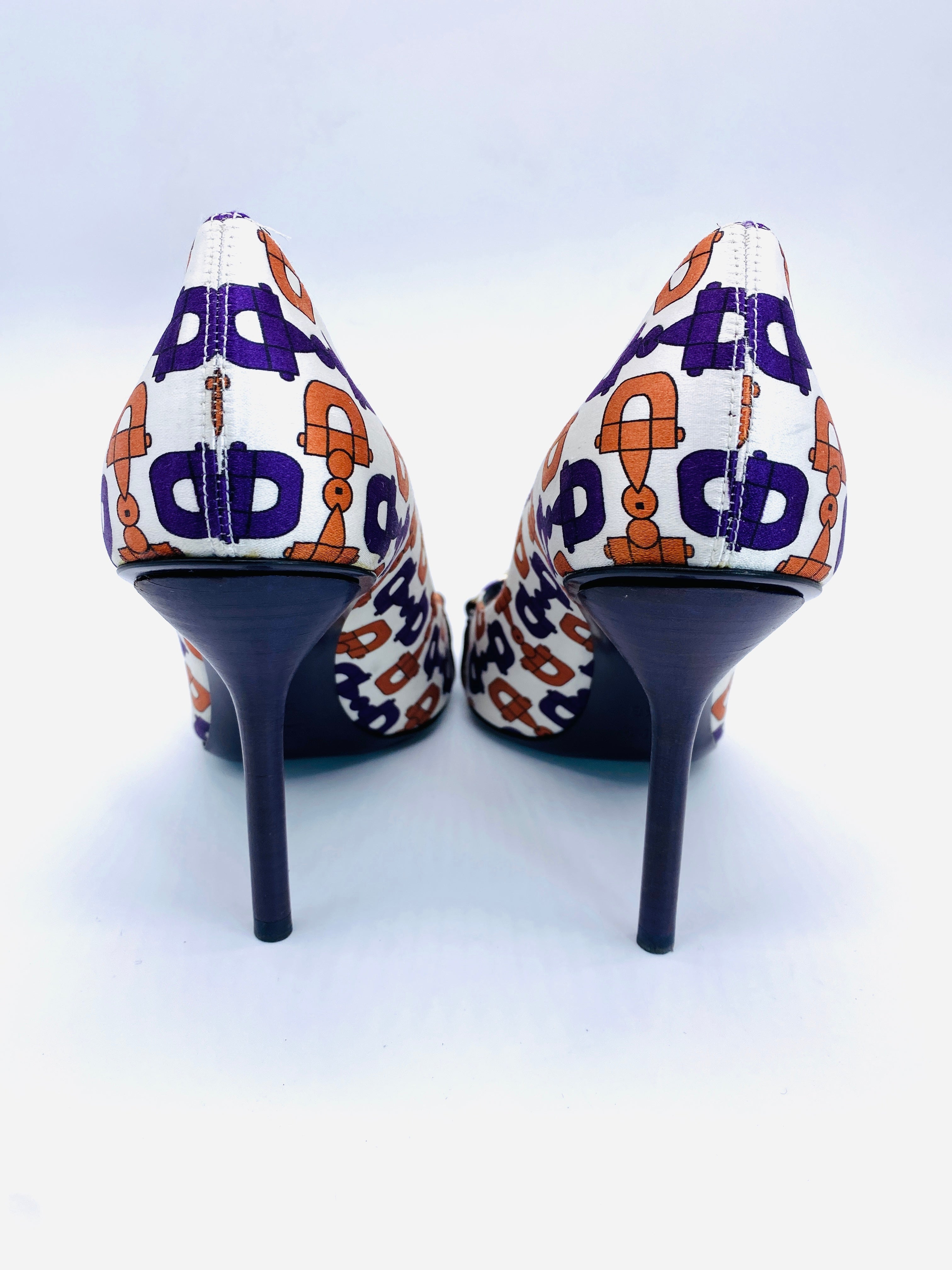 GUCCI Purple/Orange Satin online Crystal Horsebit Pumps