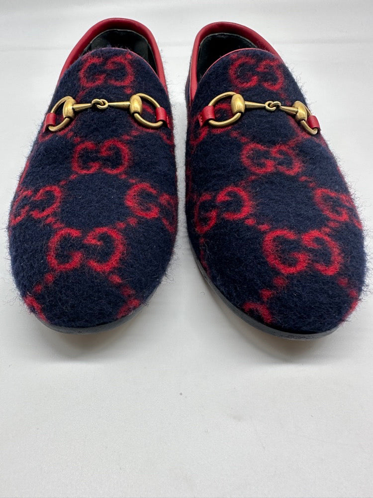Gucci Wool Navy With Red GG Logo Wth Horse bit Loafer