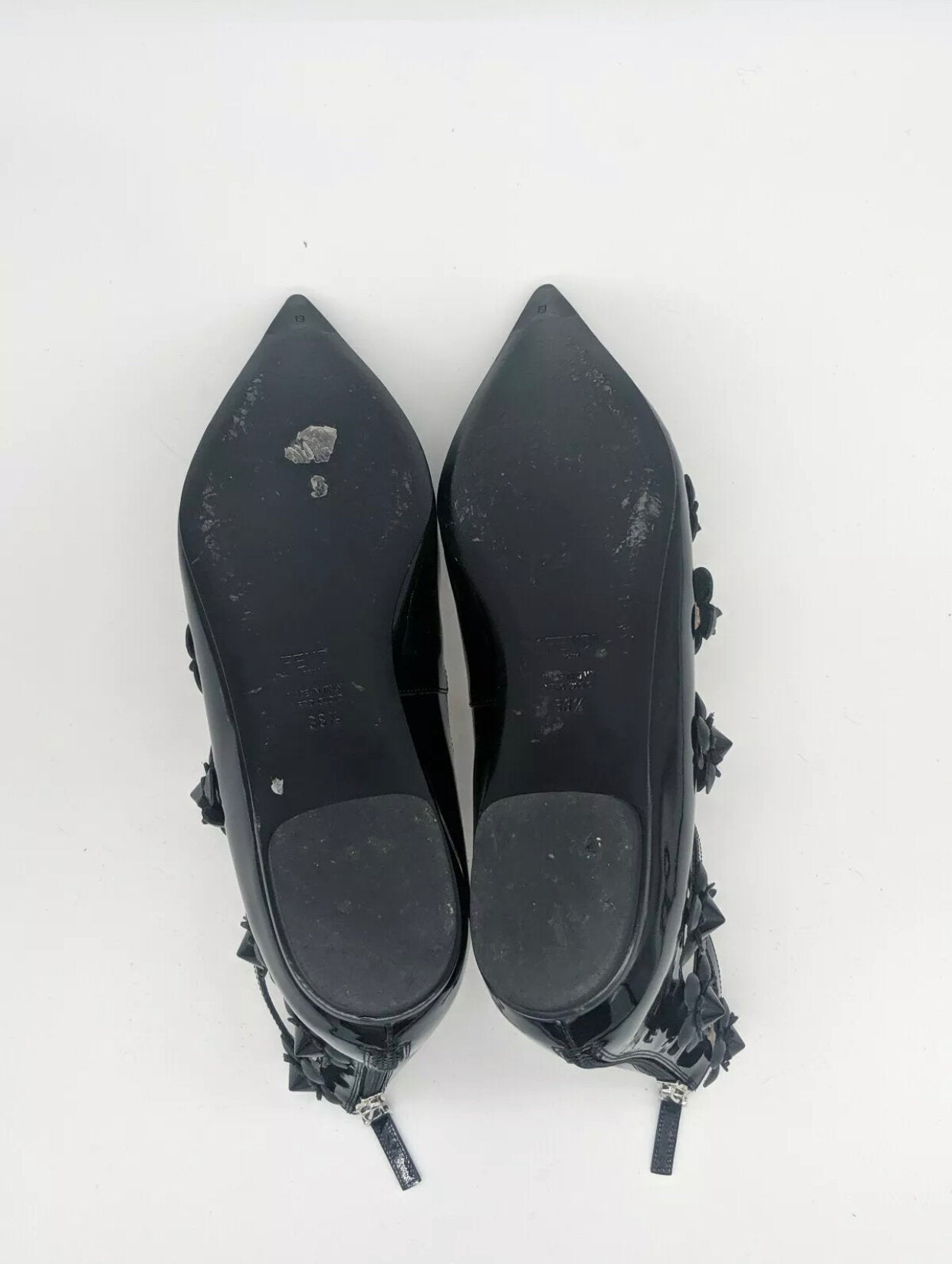 FENDI Patent Leather Flowerland Pointed-Toe Flats | Size 38 1/2