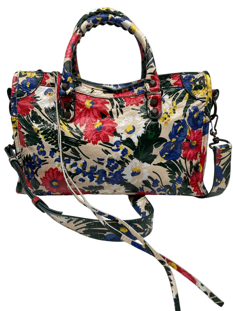 BALENCIAGA Floral Moto Shoulder Crossbody Handbag