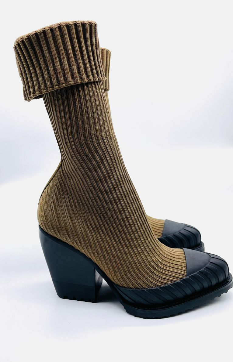 CHLOE Ankle Brown Block Rylee Sock Boot