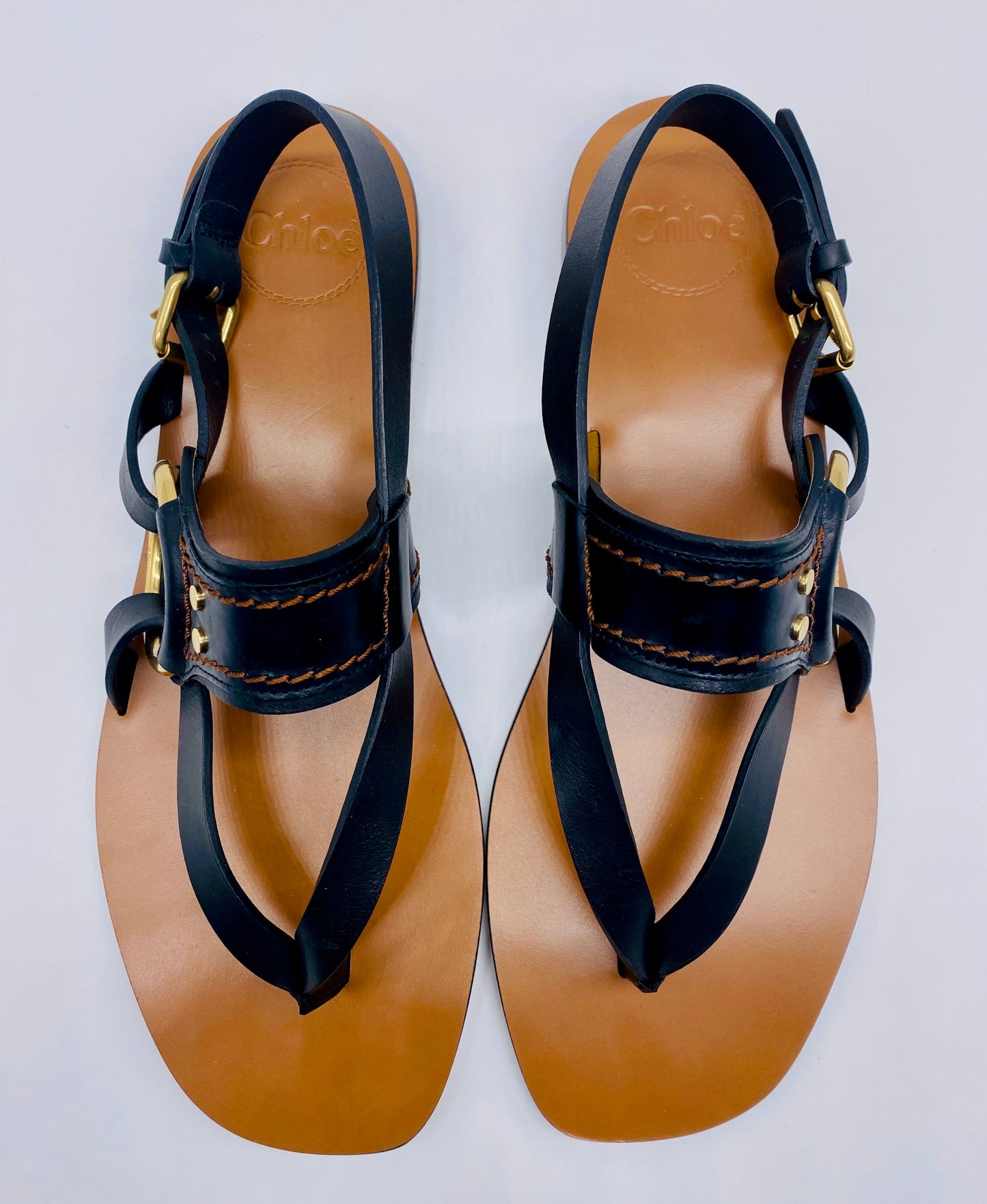 CHLOE Black Leather Demi Flat Sandal | Size 41