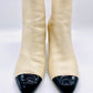 CHANEL Cream Leather Black Cap Toe Ankle Bootie Size 38.5