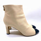 CHANEL Cream Leather Black Cap Toe Ankle Bootie Size 38.5